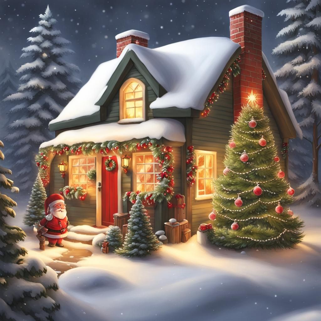 Charming Christmas Cottage Scene
