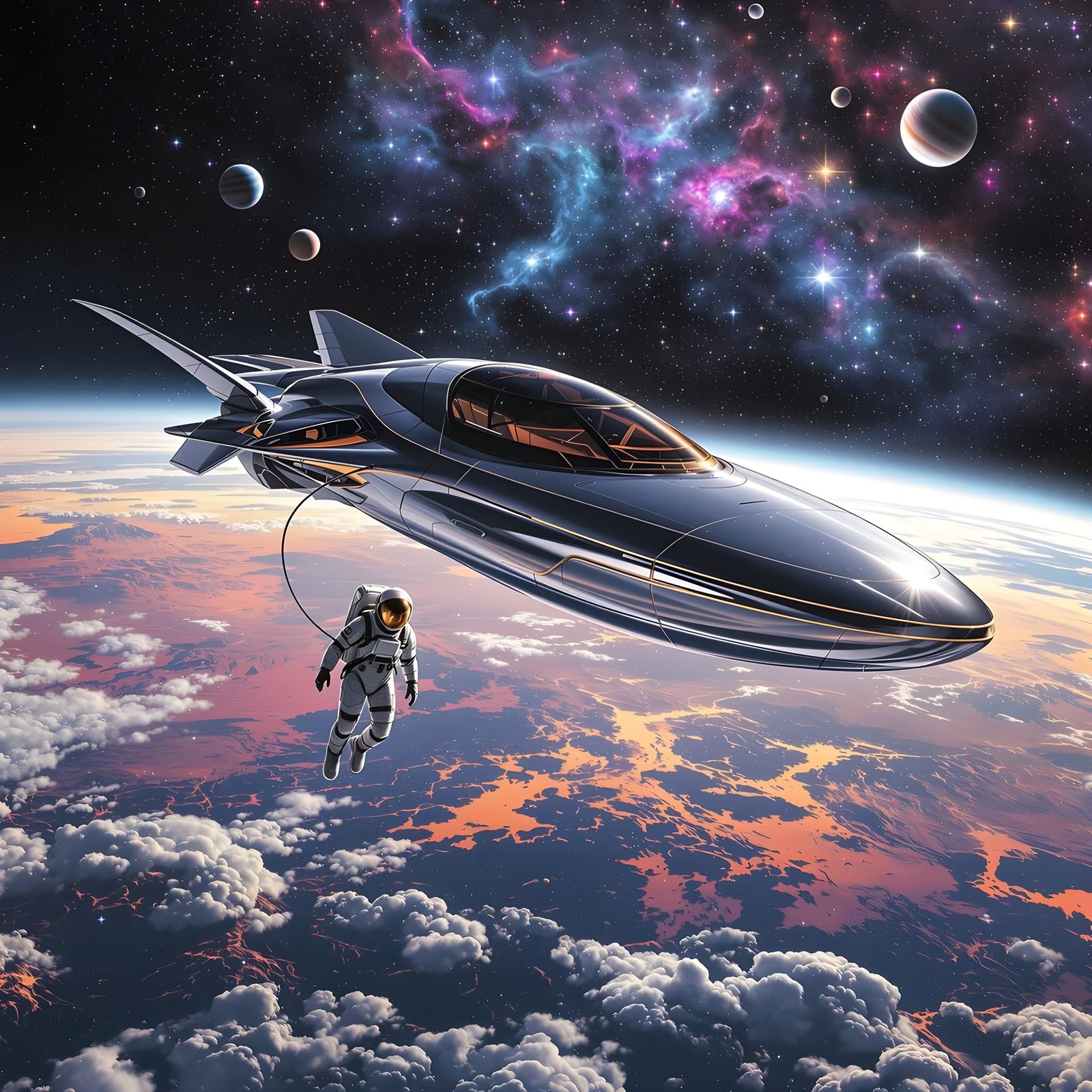 Elegantly Designed Spaceship in Serene Space