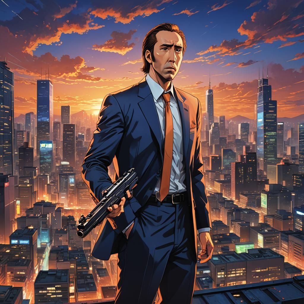 Nicolas Cage Anime Key Visual on Building