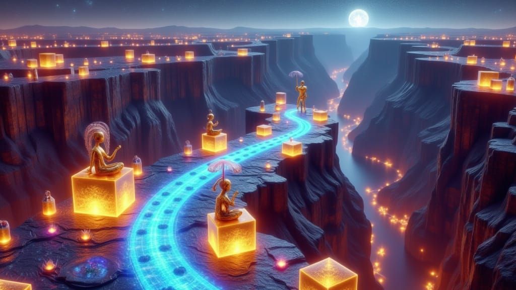 Mystical Canyon Journey with Glowing Drummers and Spirit Ani...