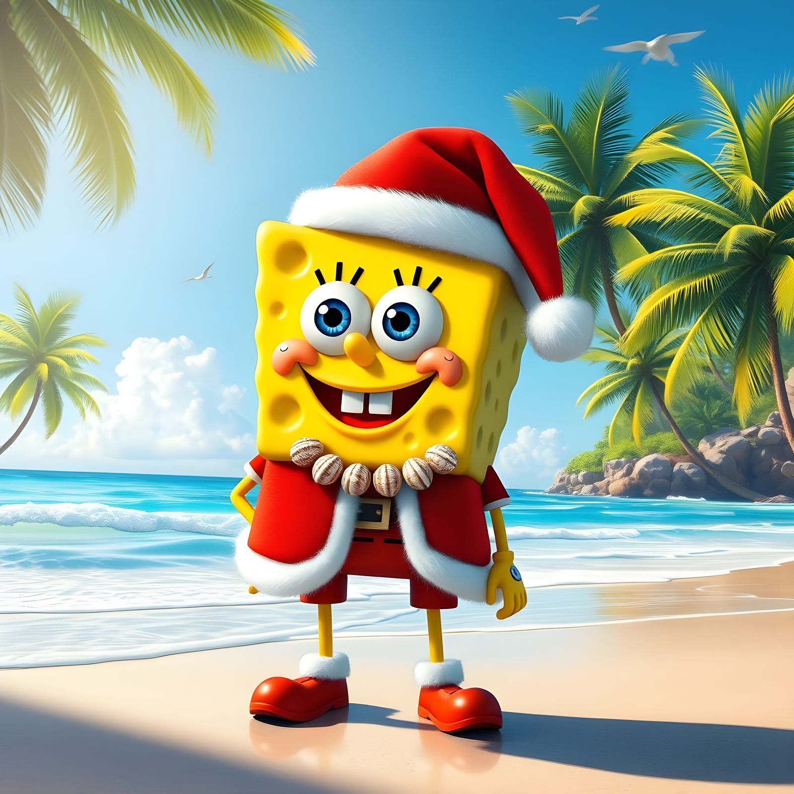 Surreal Fantasy Scene with Santa Claus and Seashells in a Ca...