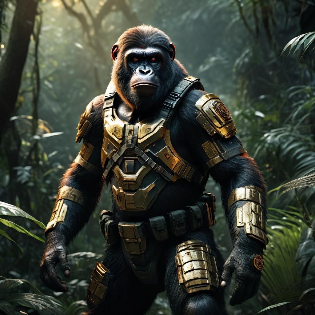 Ape Soldier in Jungle, Photo Realistic Tactical Gear