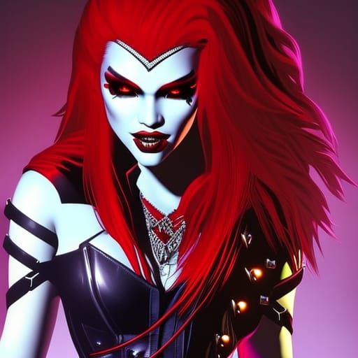 Vampire Girl in 80s Punk Style, Memphis Art