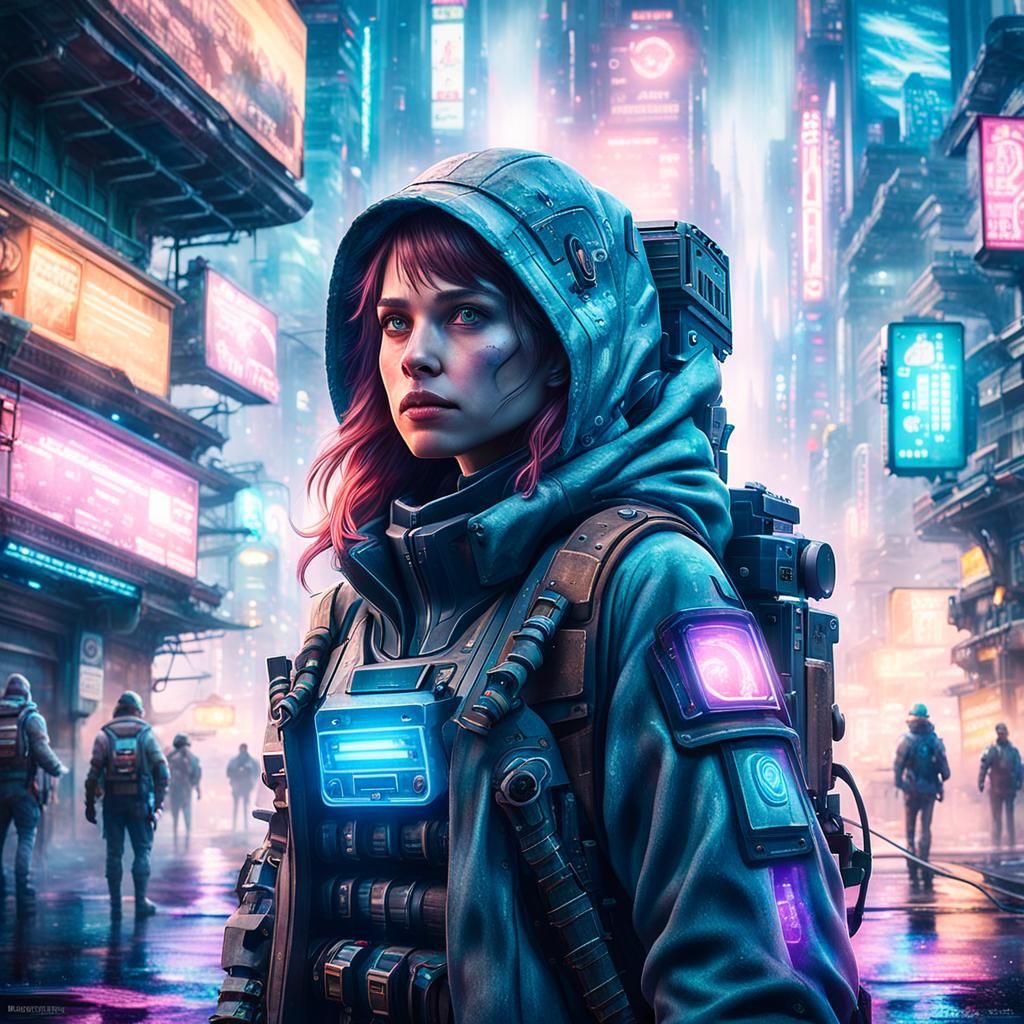 Cyberpunk City: Sci-Fi Protagonist in Digital Art