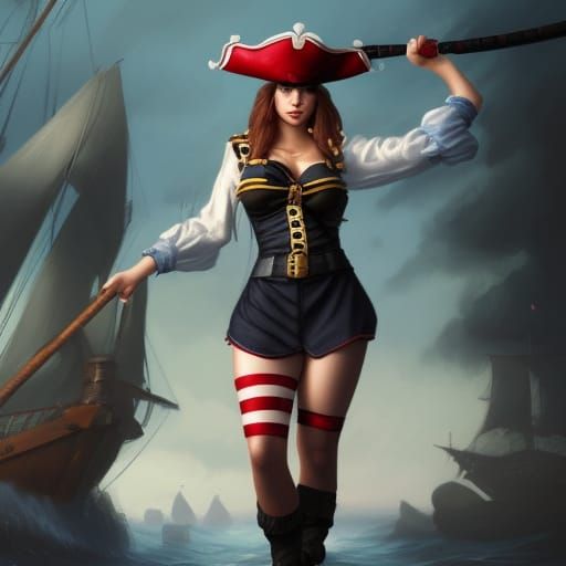 curvy female pirate with sailor hat