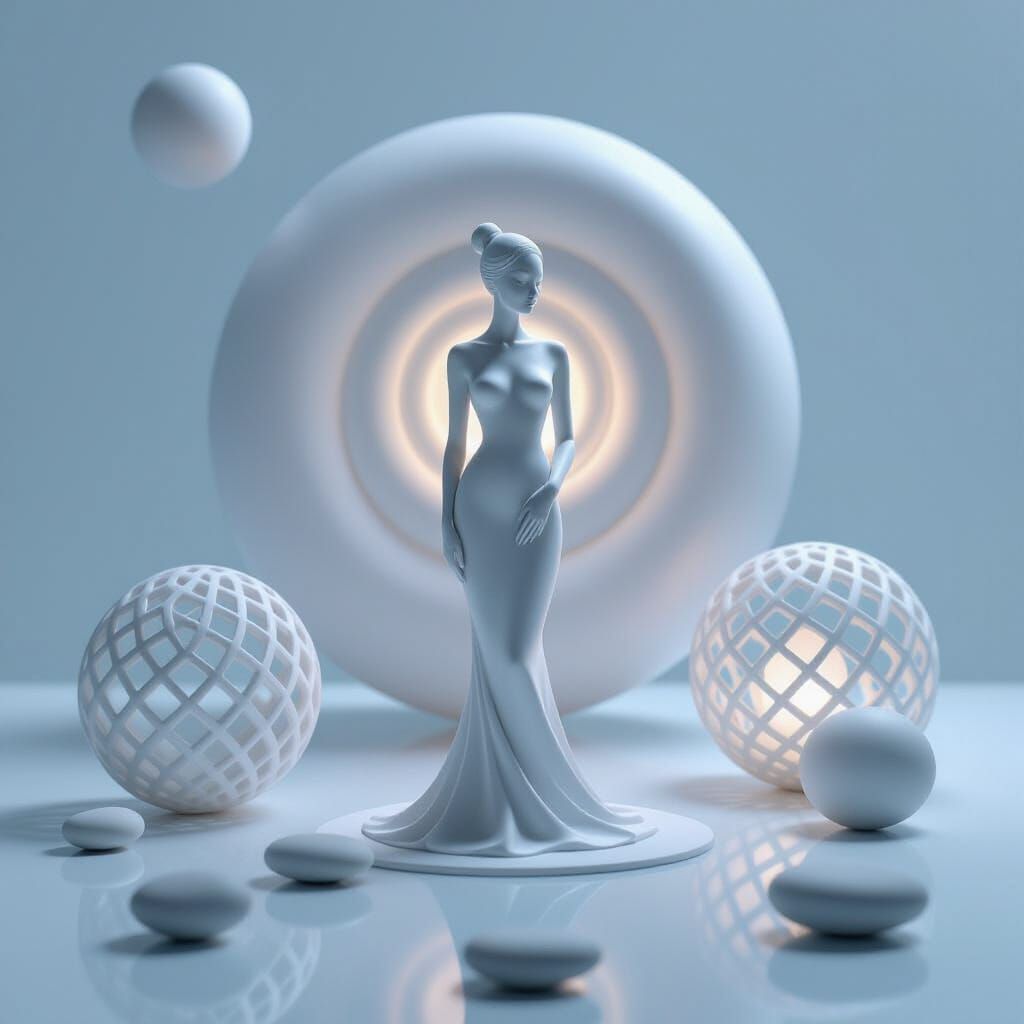 Minimalist Surrealist Scene with Geometric Purity and Serene...