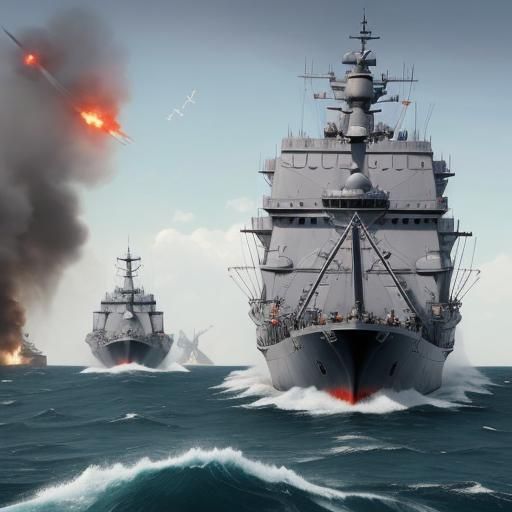 Naval War Scene at Sea