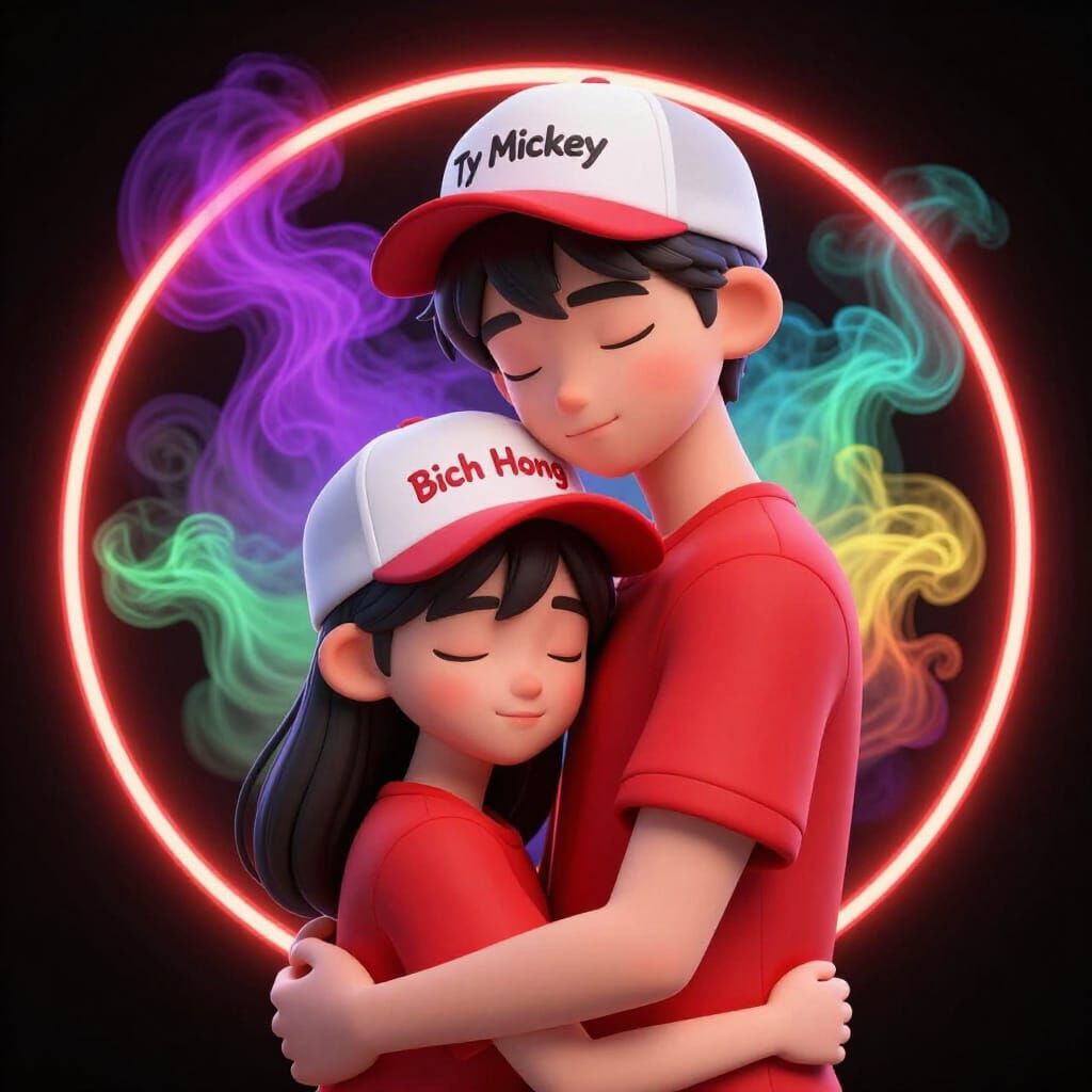 Romantic Couple Hugging in Anime-3D Style