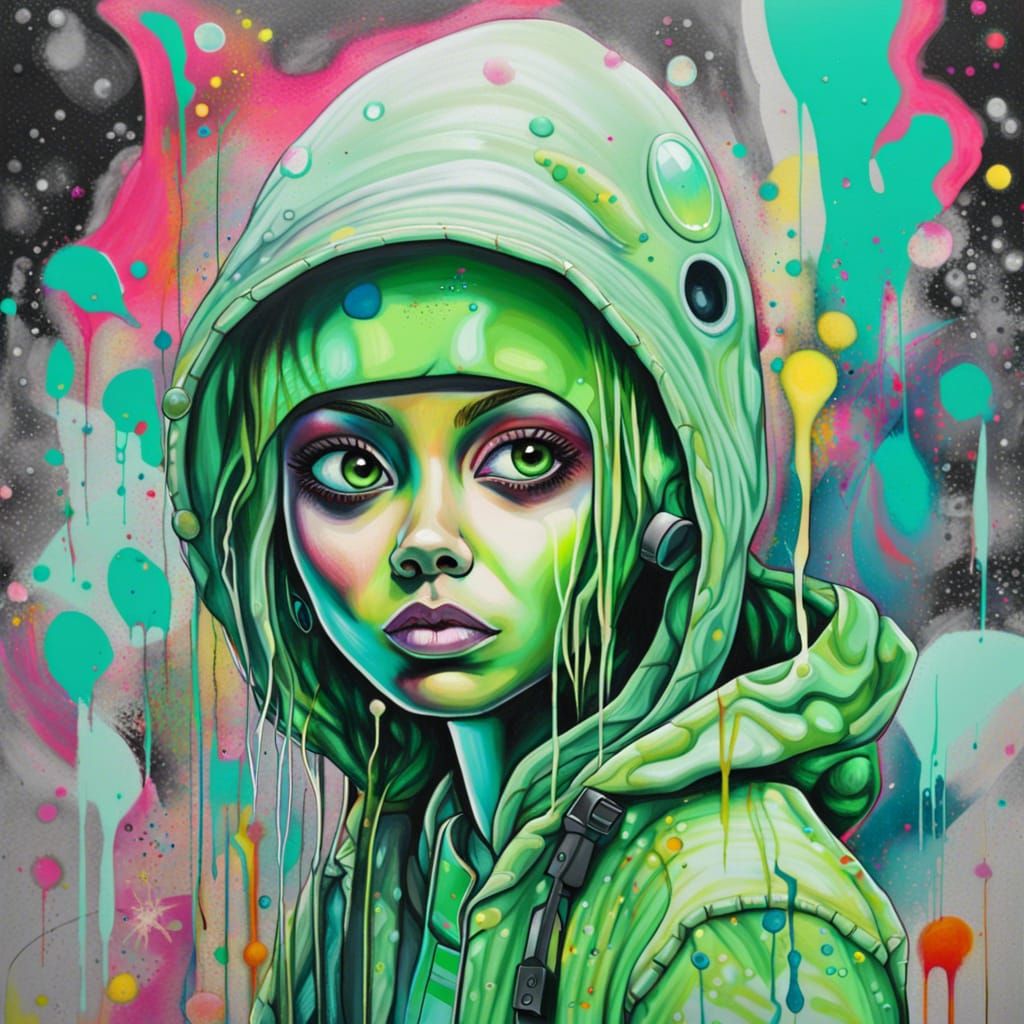 Alien Humanoid in Graffiti Street Art Style