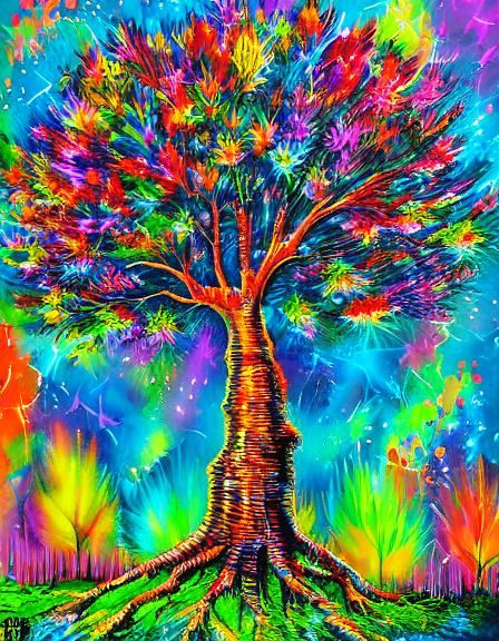 Psychedelic Tree in Graffiti Splash Art Style