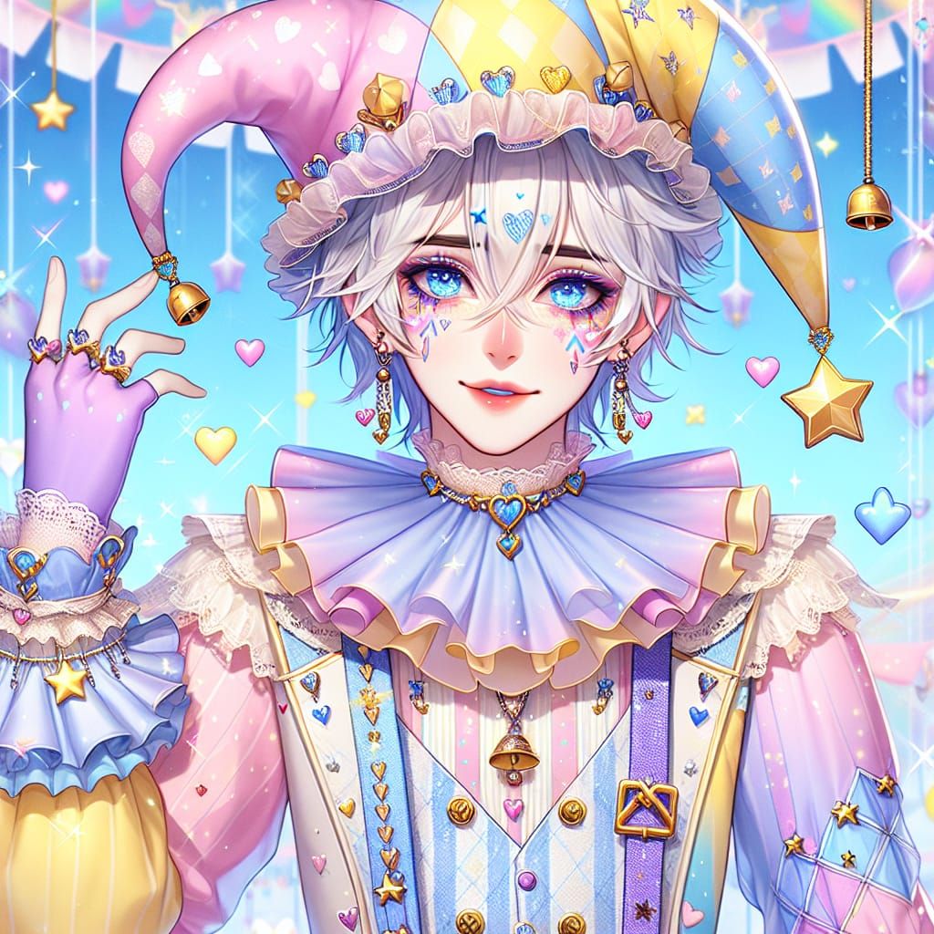 Vibrant Anime Jester in Pastel Colors