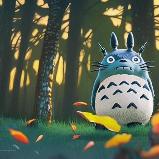 Totoro Concept Art in Orange and Teal