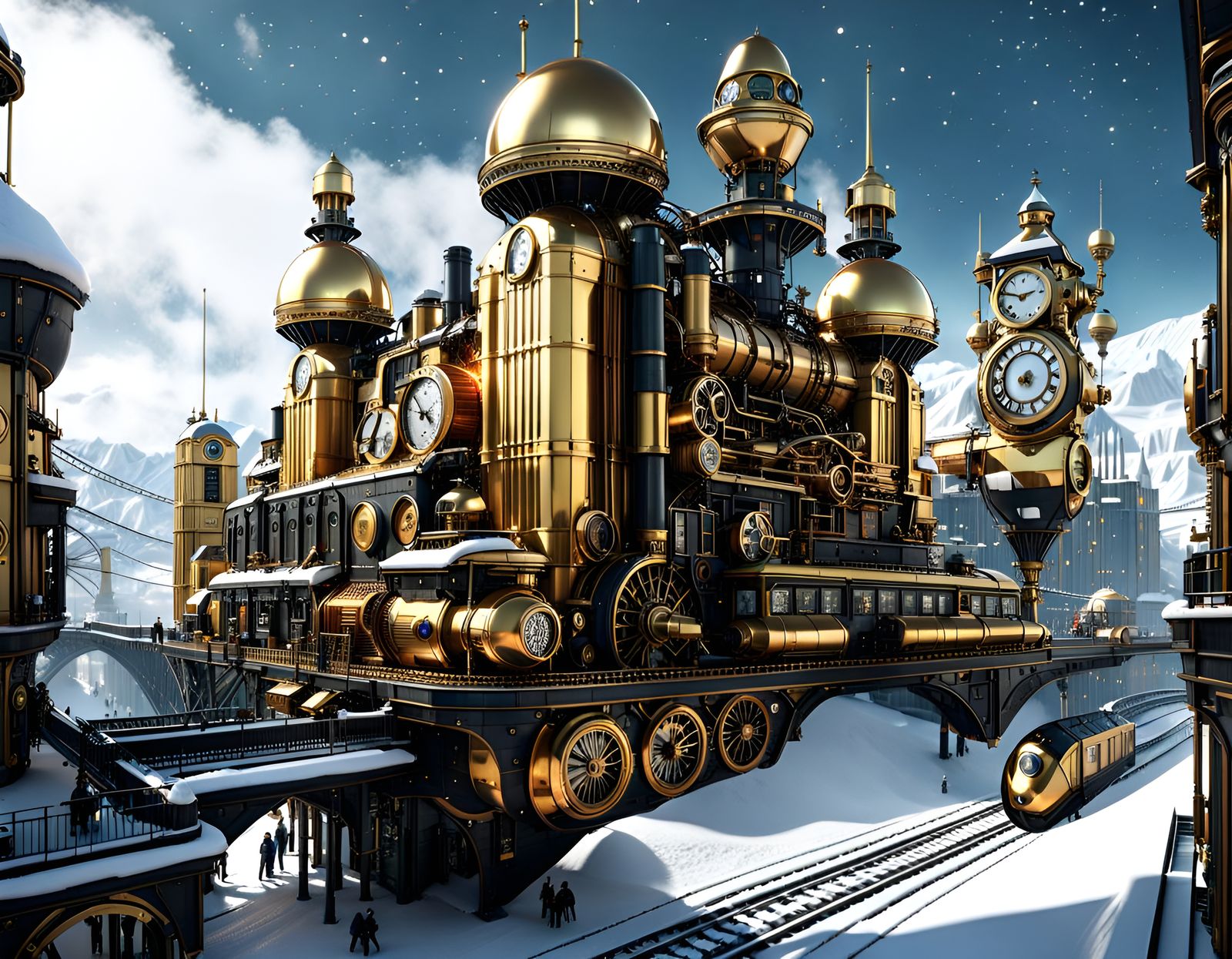 Snowy Steampunk City