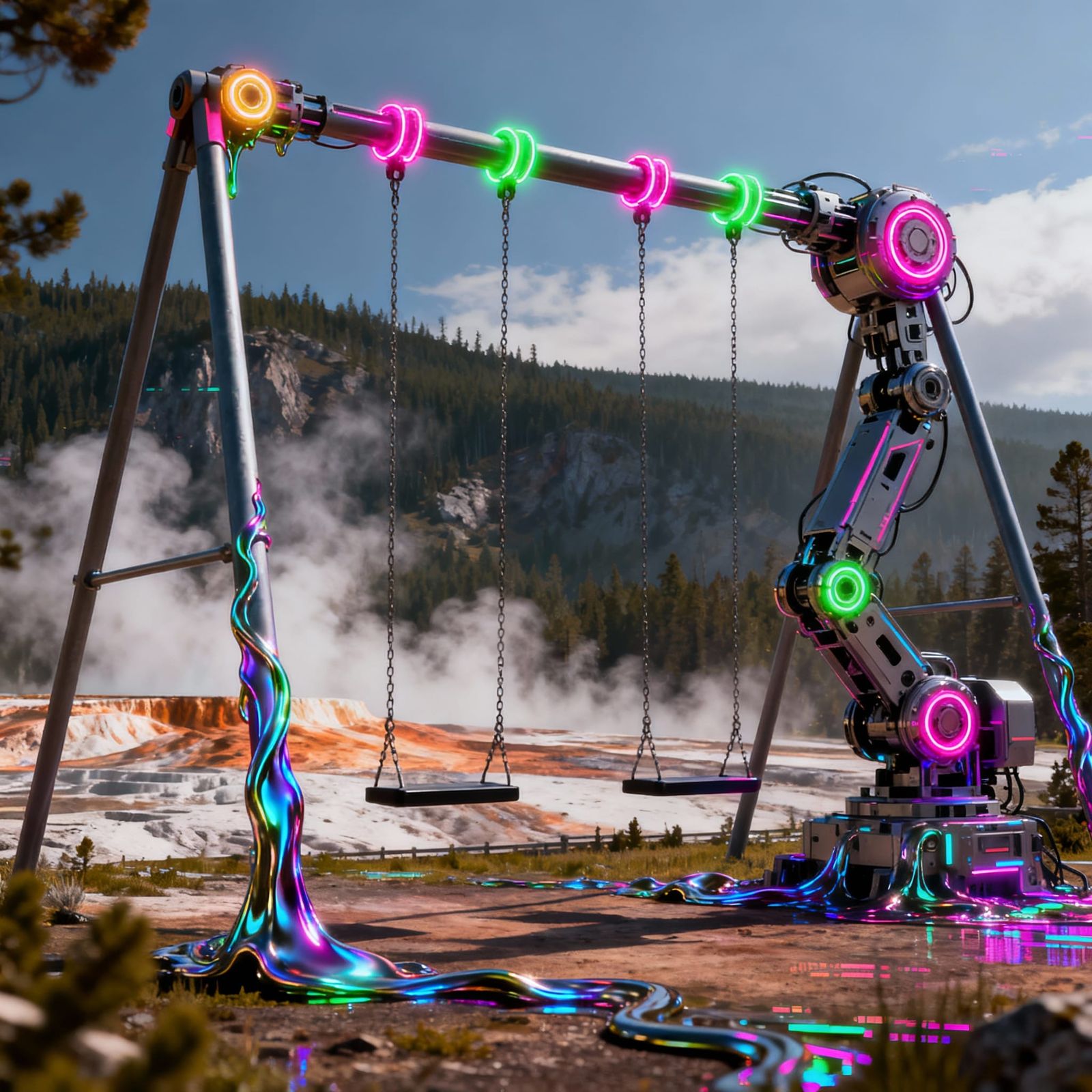 Yellowstone 2080: Futuristic Park with Robotic Swings