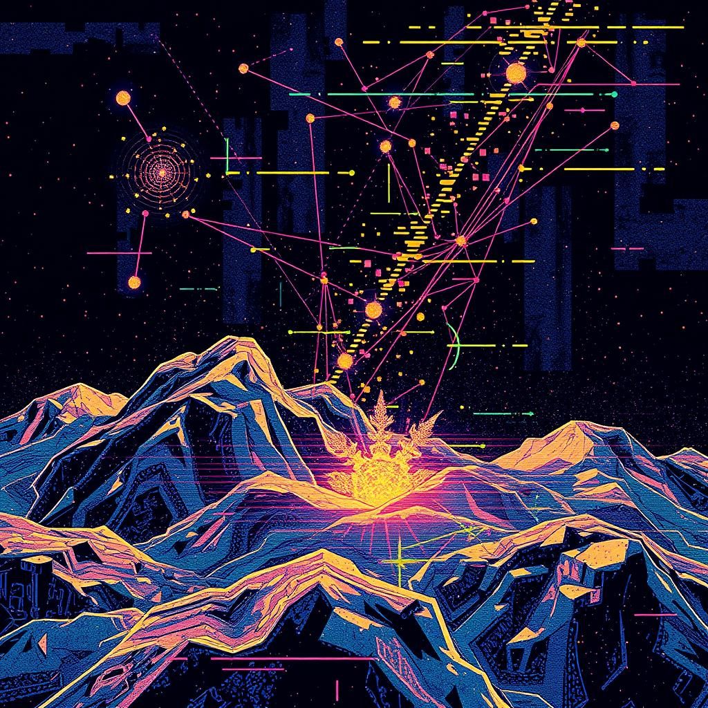 Abstract Constellation with Glitch Error and Sparkles