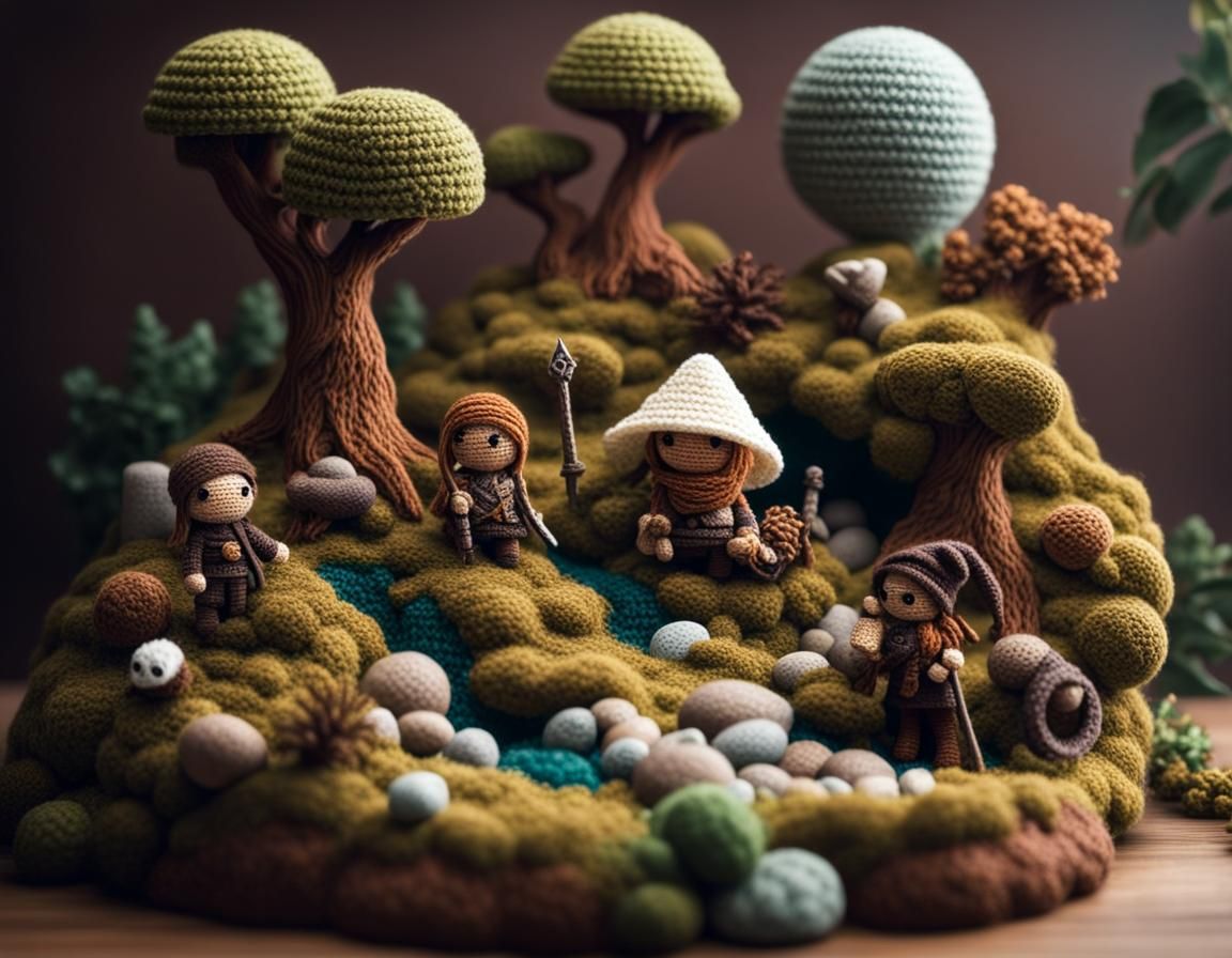 Amigurumi Crochet D&D Party in Fantasy Landscape