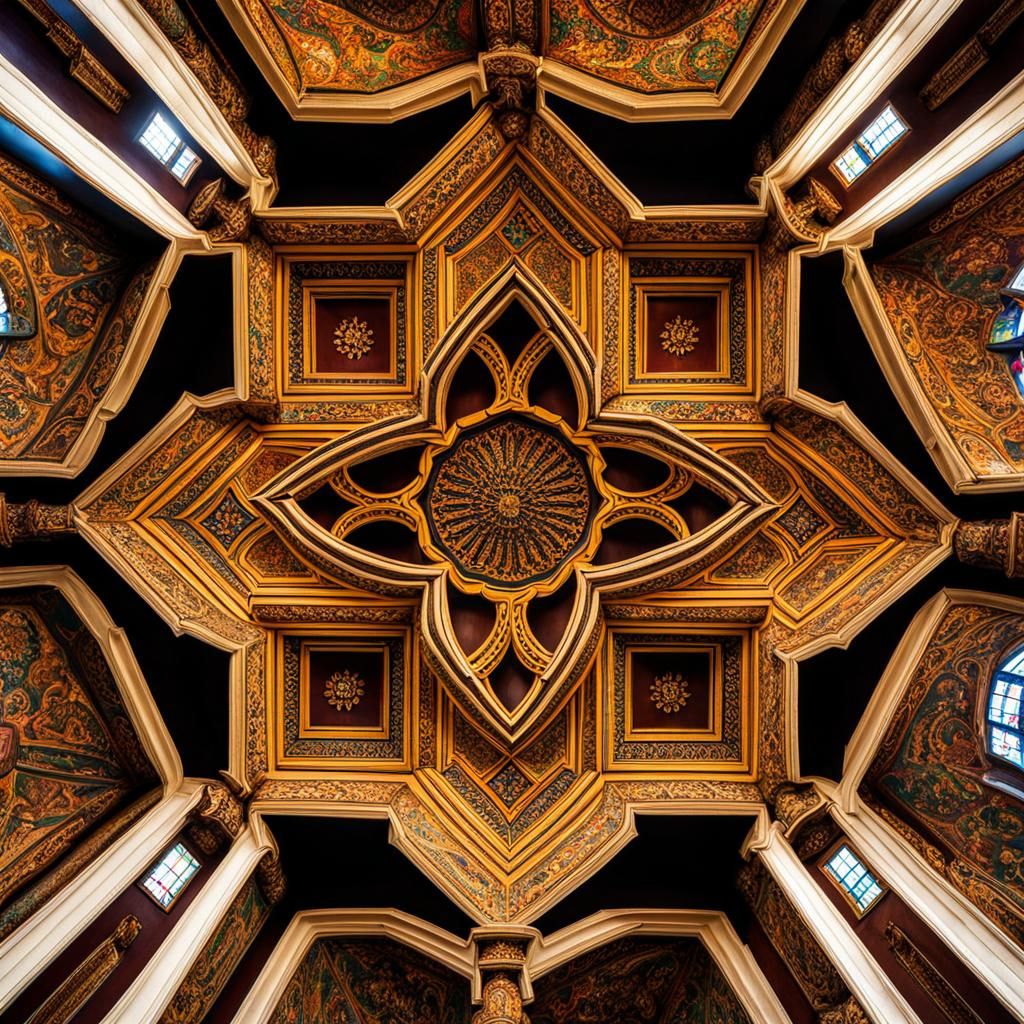 Intricate Mandela Pattern on Church Ceiling