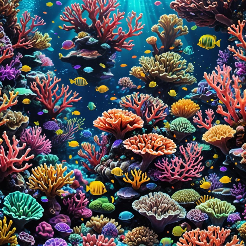 Luminescent Coral Reef in Tropical Ocean