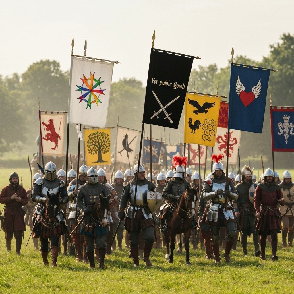 Medieval Army Marching with Rainbow Star Banner