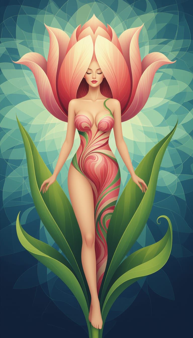 Surreal Tulip Woman in Fractal Abstraction