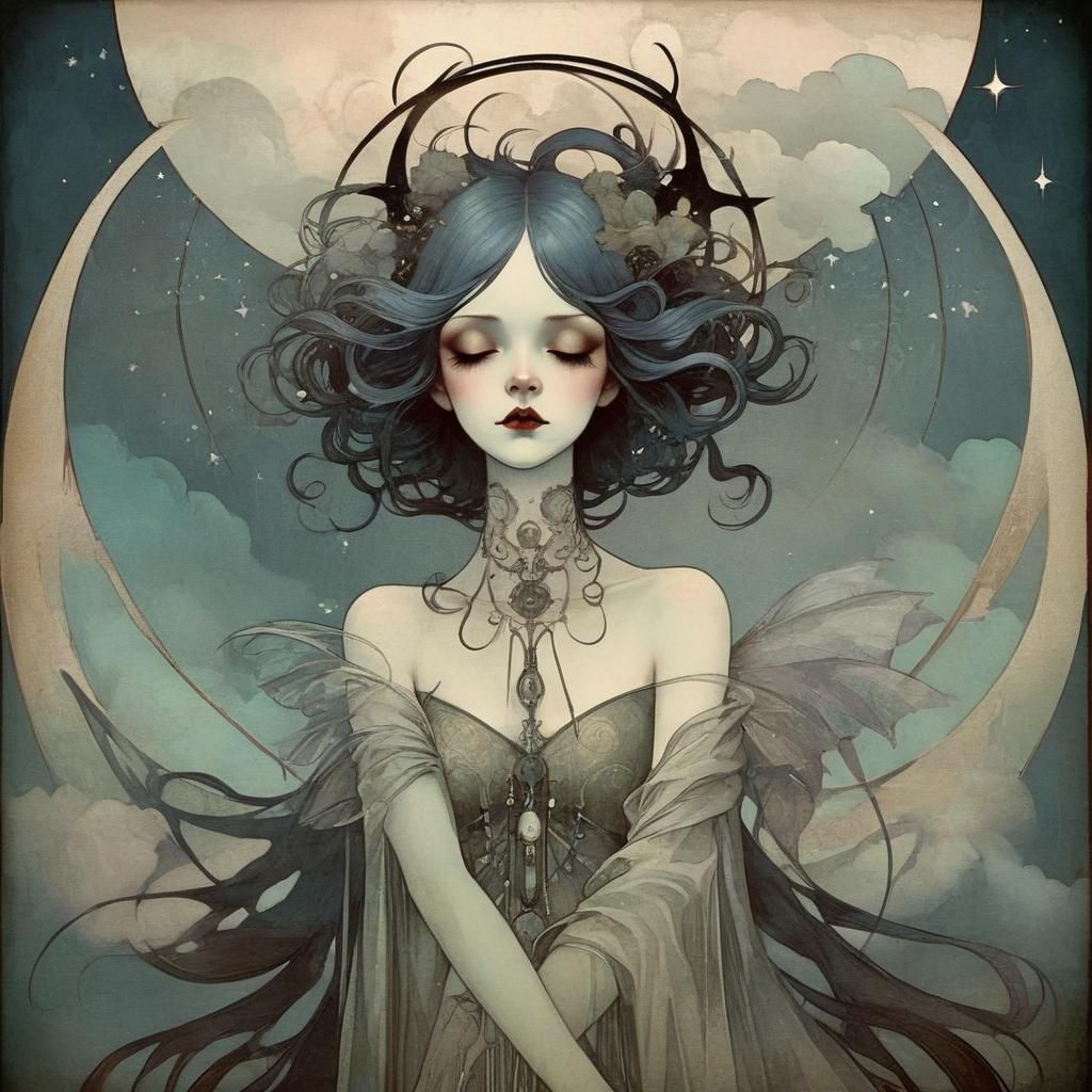 Twilight Cloudcore in Cel-Shaded Art Nouveau Style