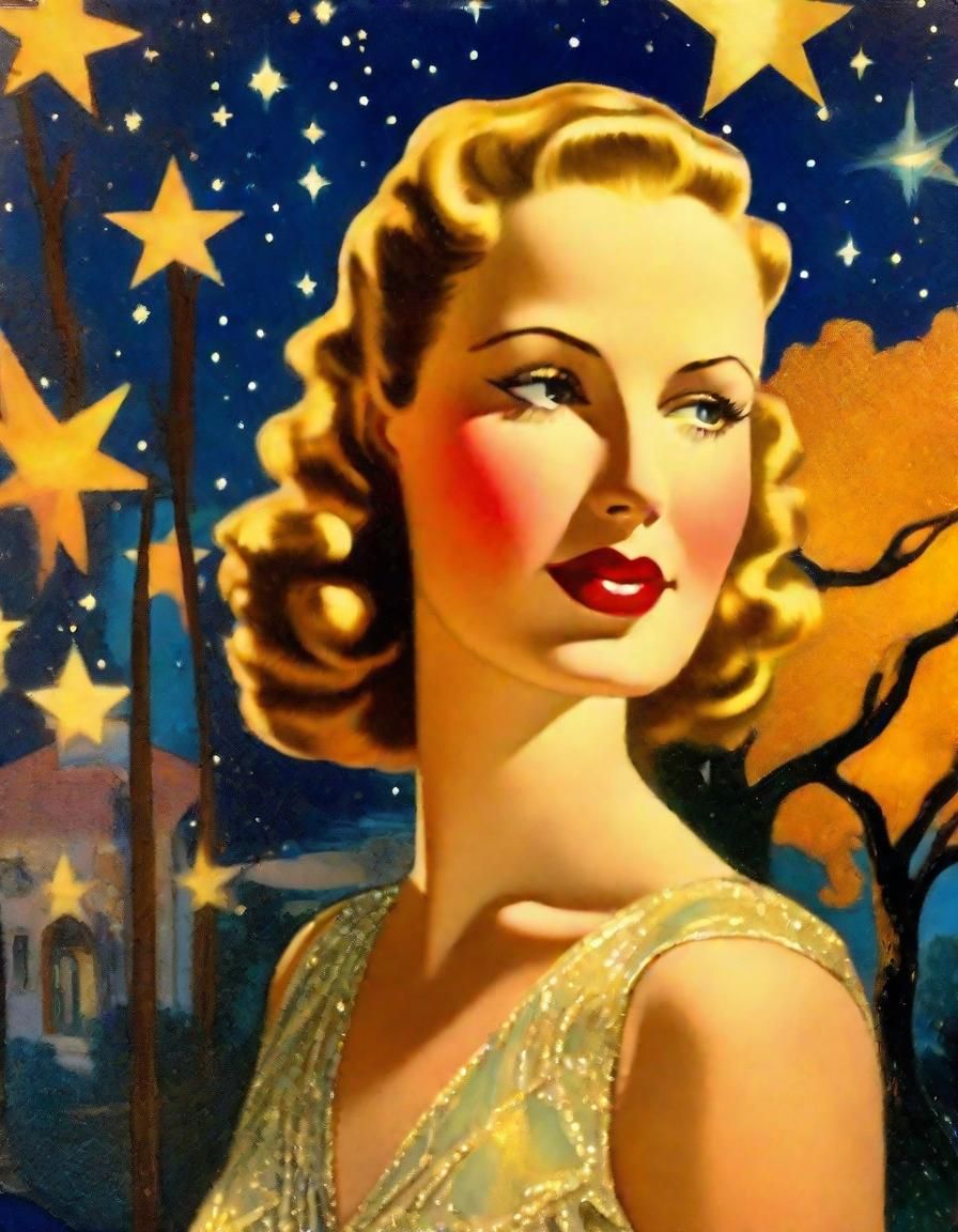 1930s Movie Star in Art Deco Cityscape