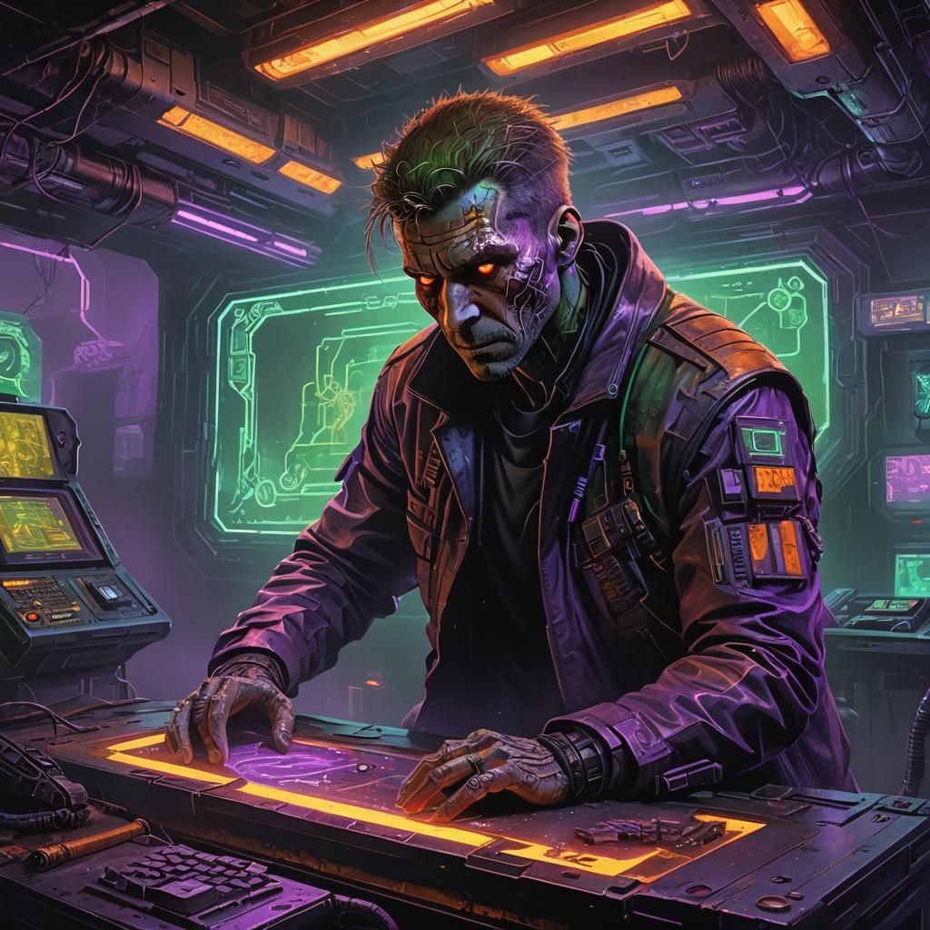 Biopunk Dystopian War Room in Cyberpunk Style