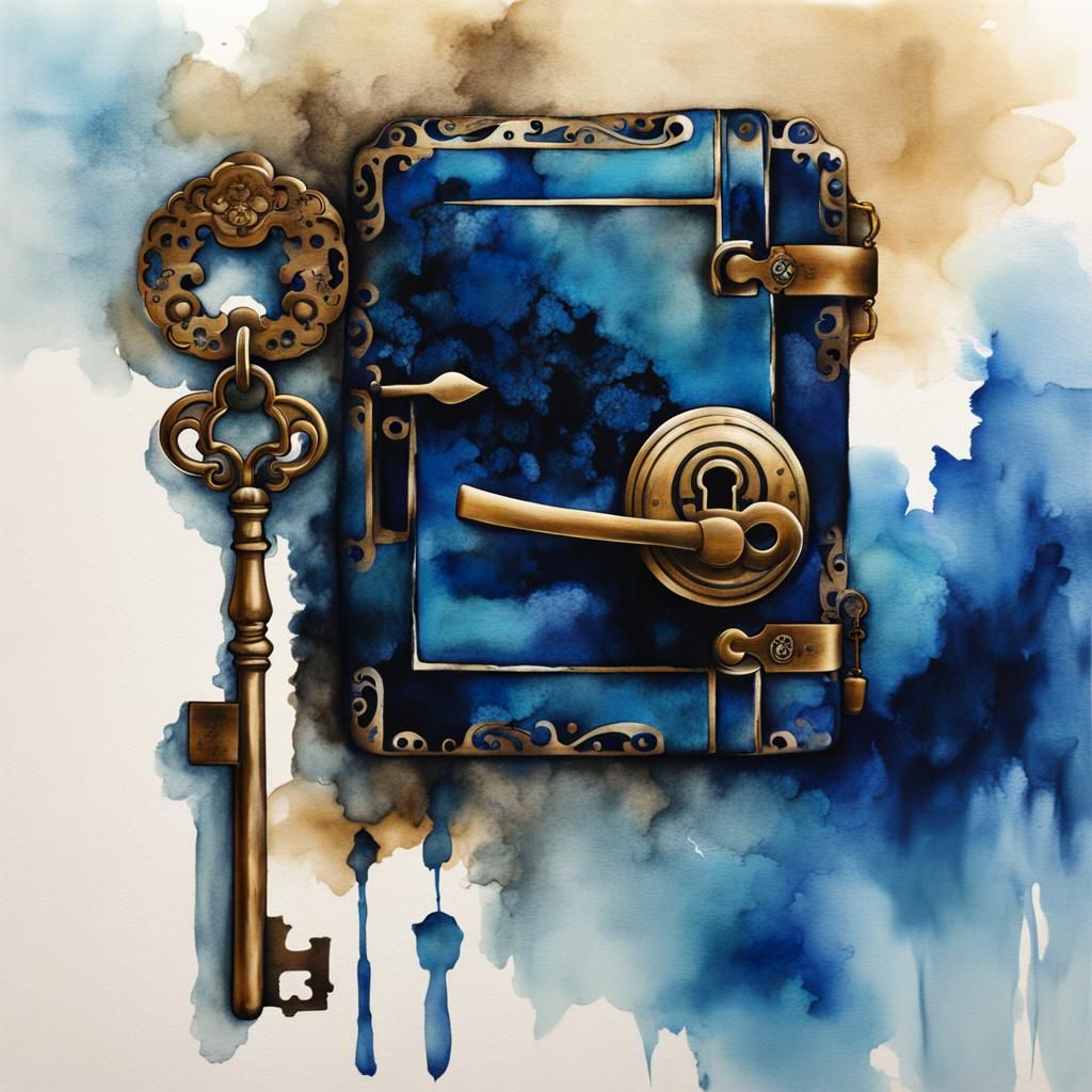 Antique Lock and Key in Chinese Ink Style