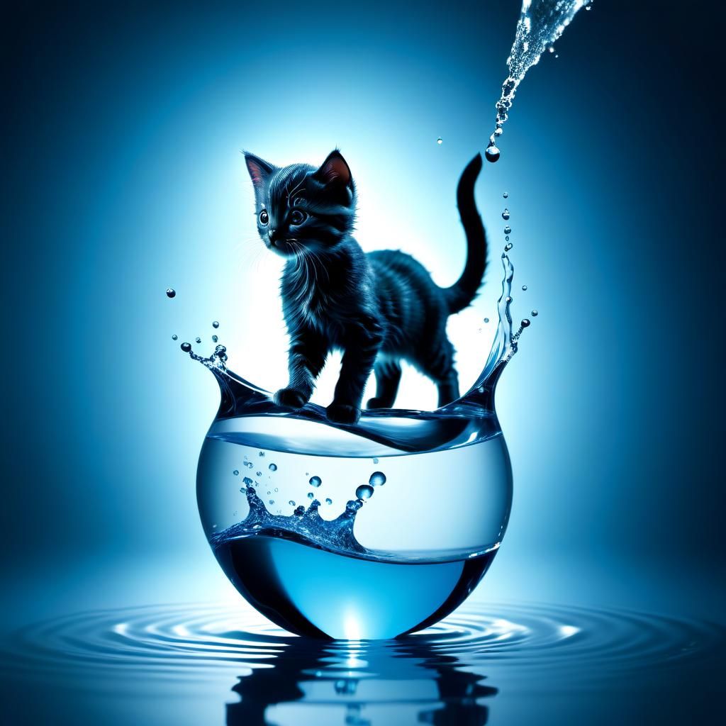 Whimsical Water Kitten Leaping From Splash