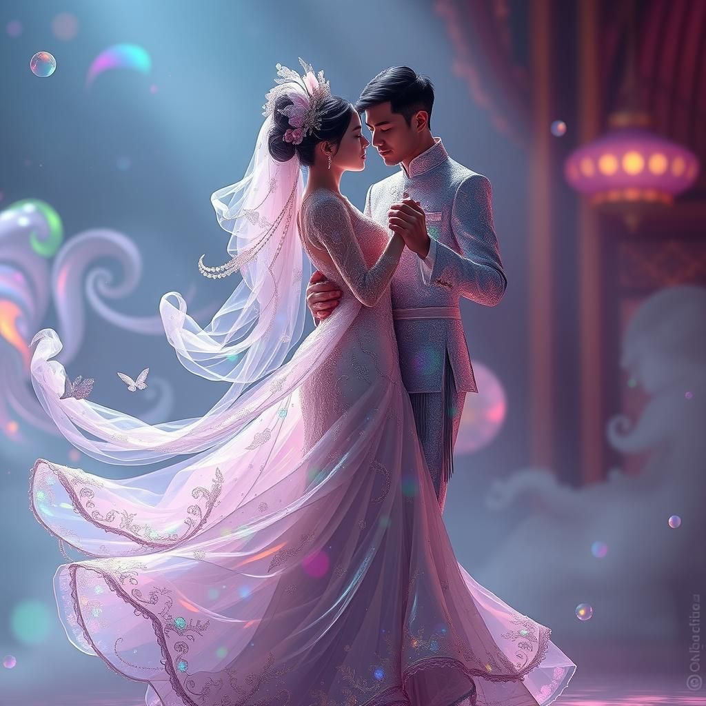 Ethereal Waltz: Crystalline Couple in Fantasy Art