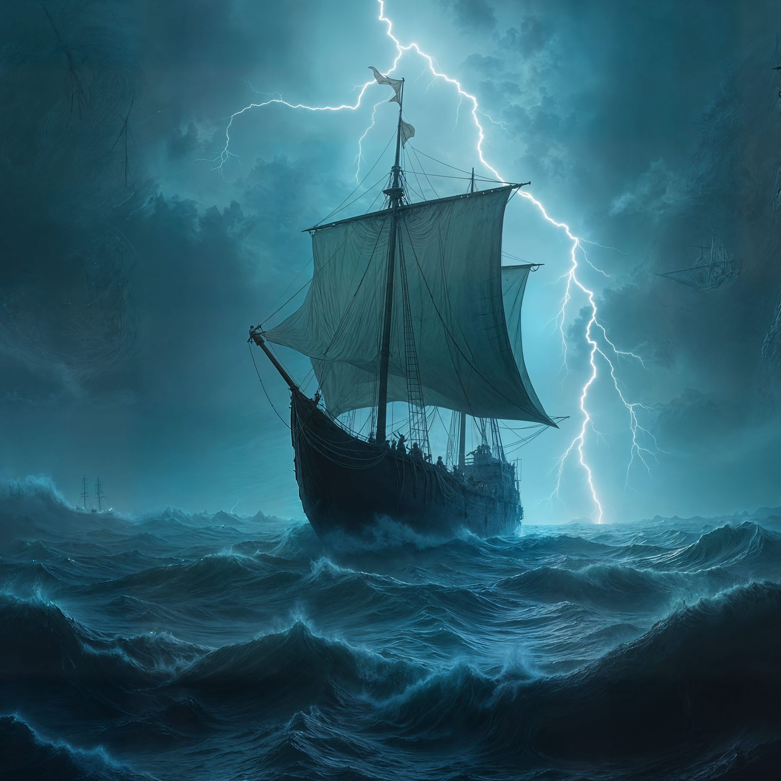 Celtic Ship Sails Stormy Sea in Dark Fantasy Style