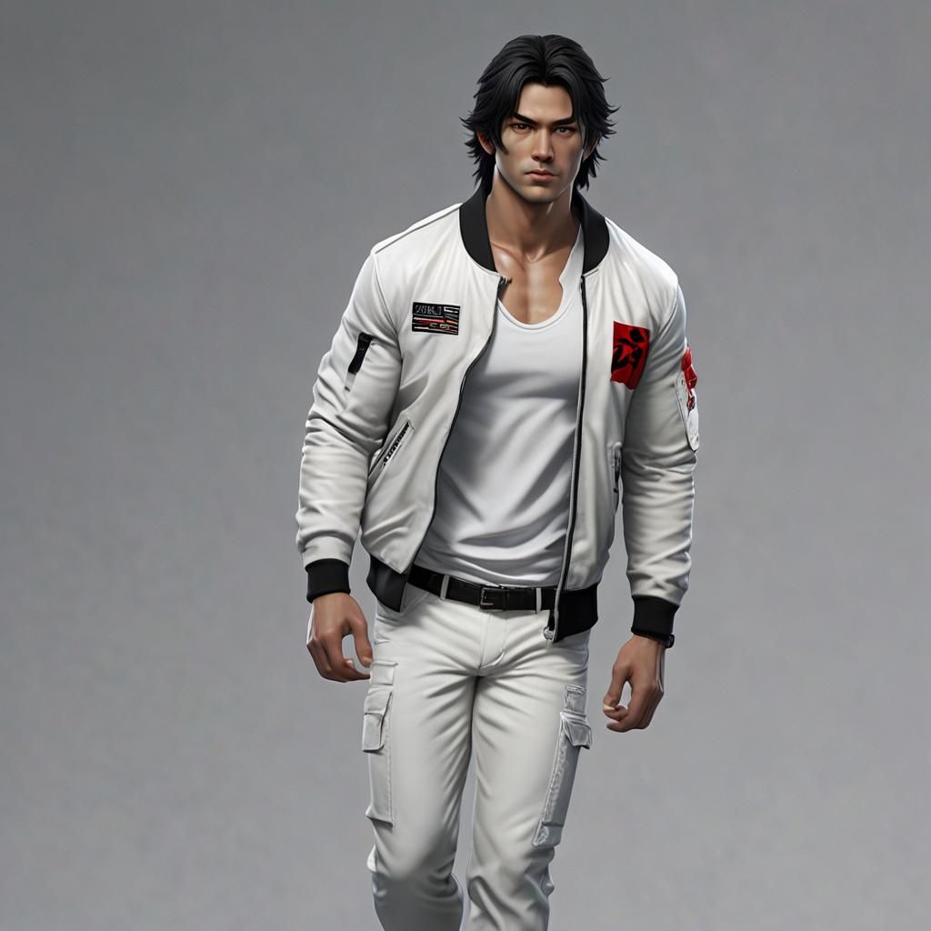 Attractive Man in Flight Jacket: Hyperrealistic Splash Art