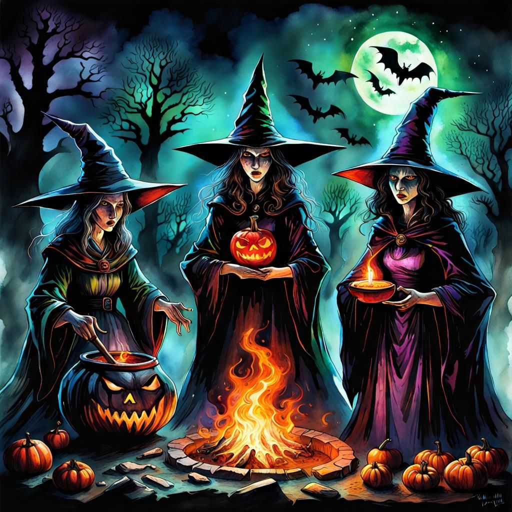 Sinister Witchcraft Ritual in Mixed Media Style