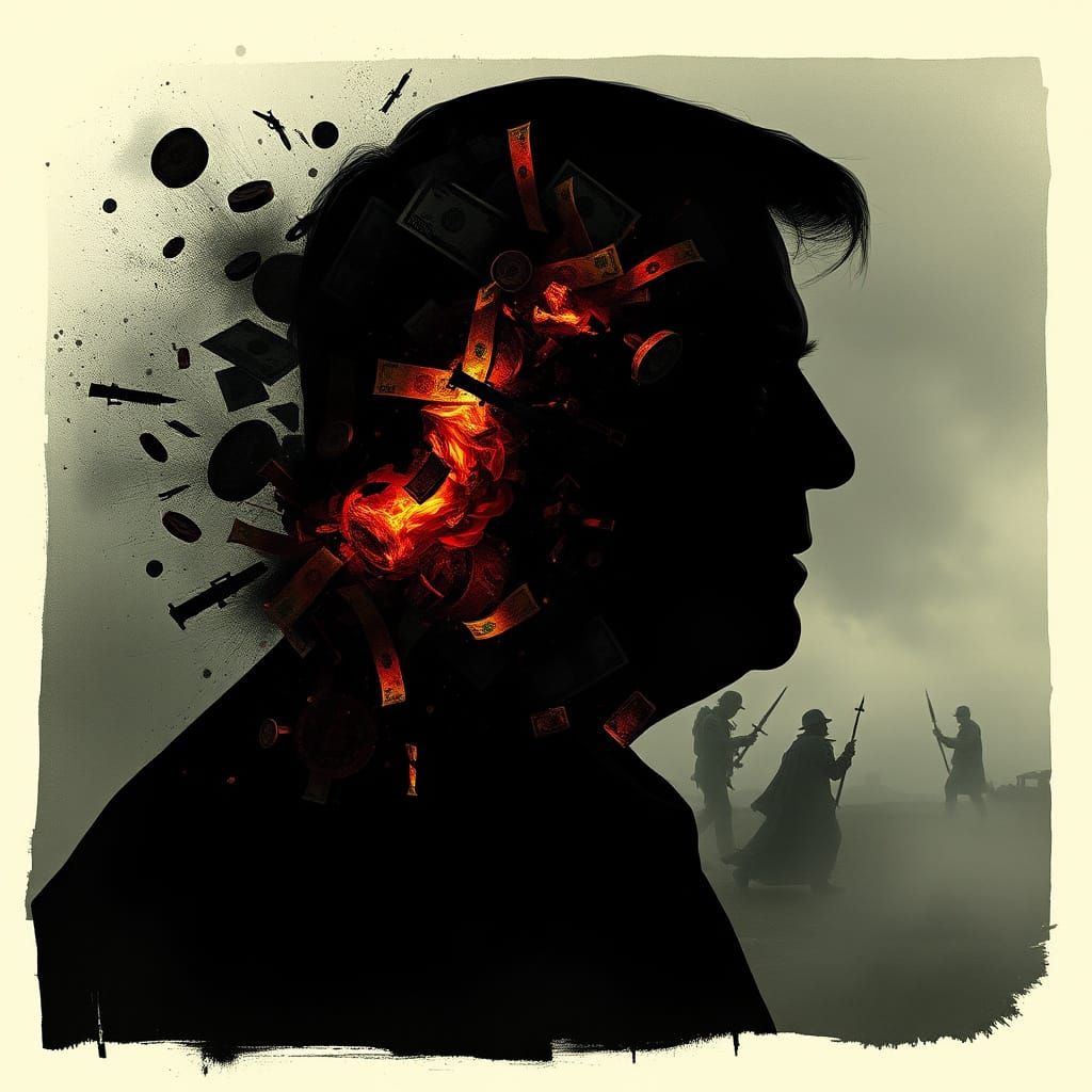 Politician Consumed by Chaos in Dark Double Exposure