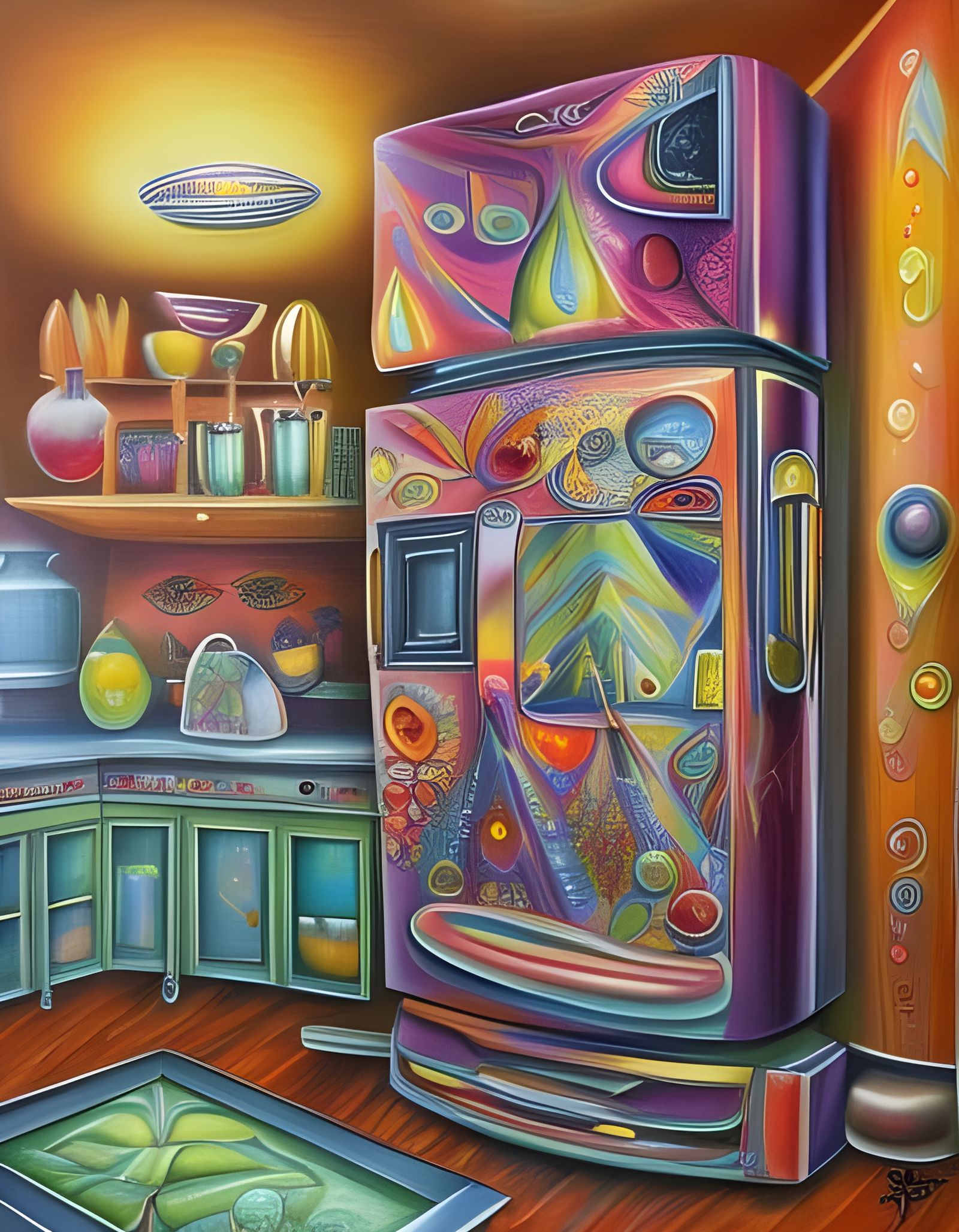 Psychedelic Fridge in Kitchen Oil Painting