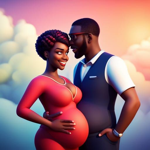 Happy Pregnant Couple in 3D Style
