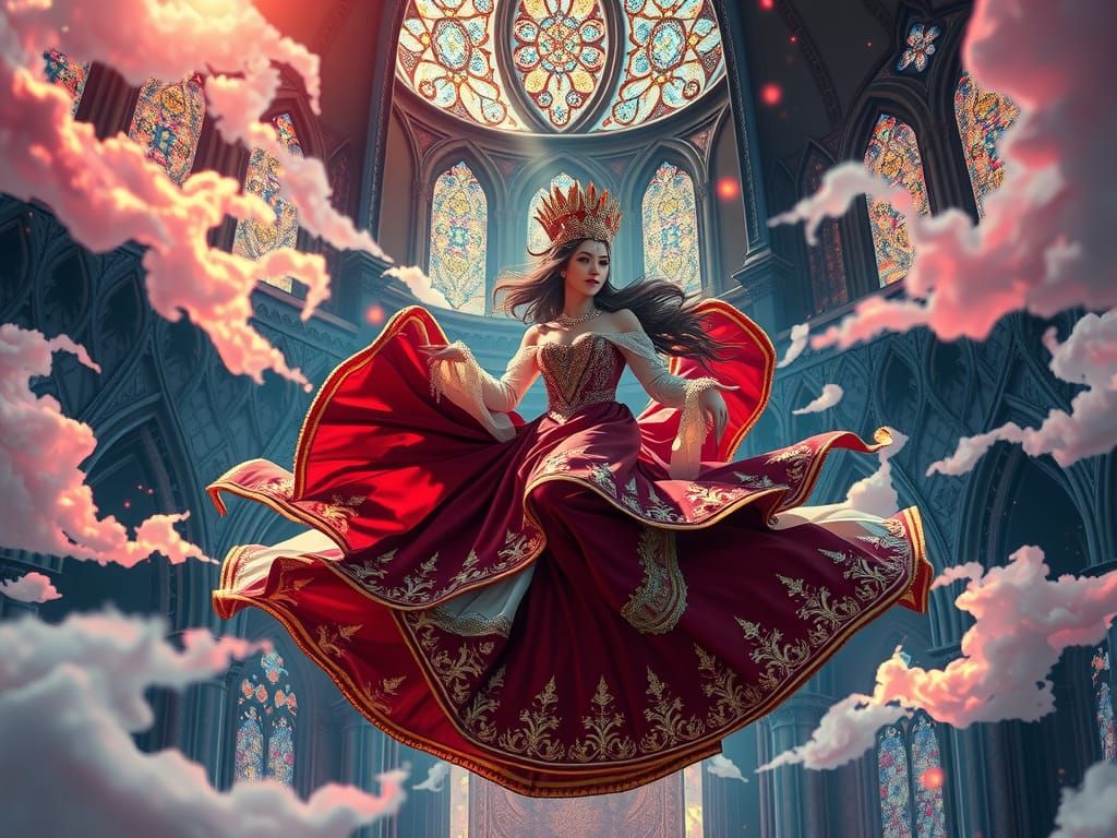 Queen's Surreal Dance in Gothic Palace