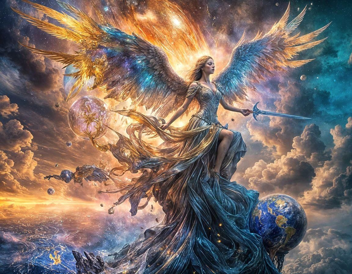 Cyber Angel in Glass Orb: Renaissance Oil Painting