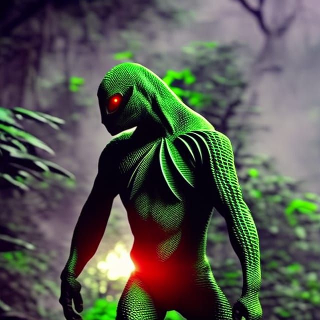 Lizard Superhero in Jungle, Gothic Horror Art