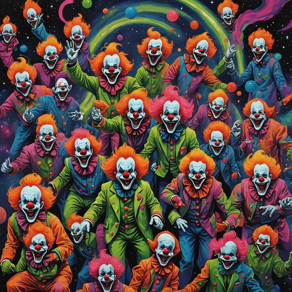 Menacing Clowns Emerge from Psychedelic Wormhole