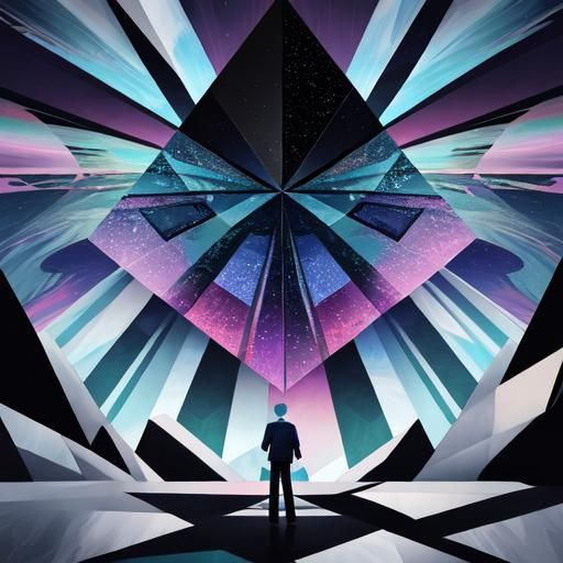 Boy Gazing at Iridescent Sky: A Cubist Painting