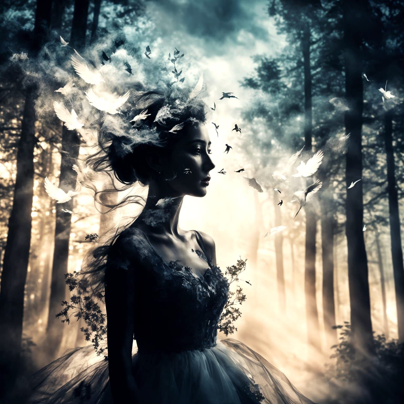 Dreaming Bride in Ethereal Landscape