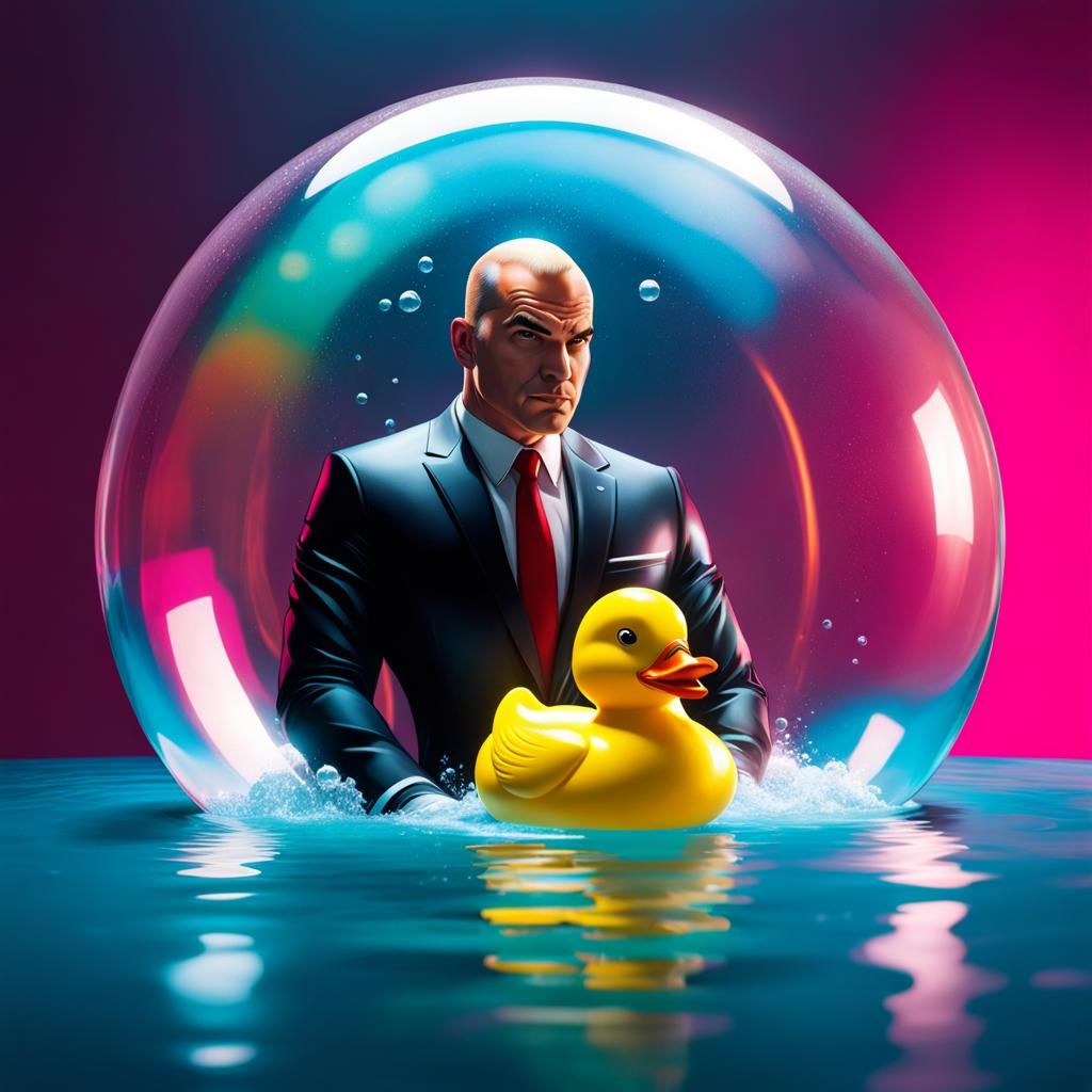 Agent 47 as Rubber Duck in Bubble Bath