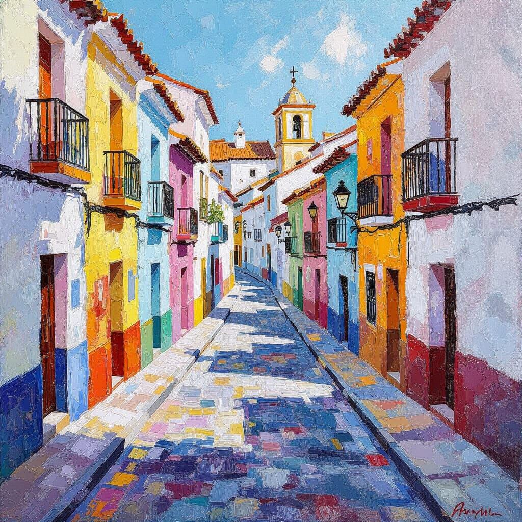 Vibrant Cádiz Streets in Neo-Impressionist Style