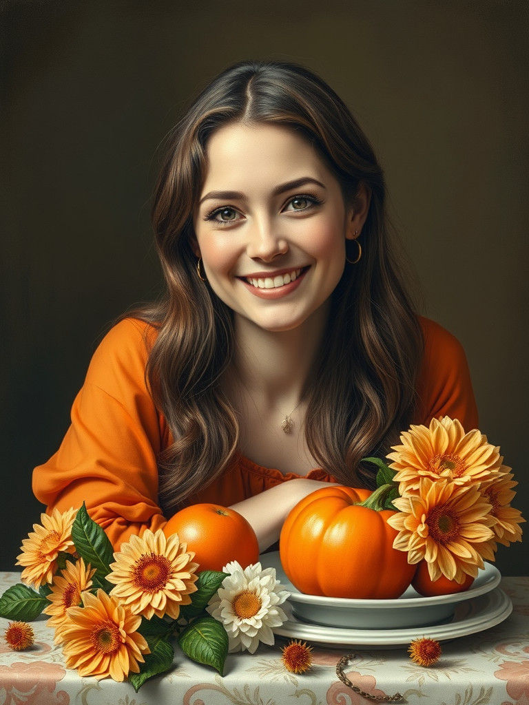 Hyperrealistic Still Life with Smiling Woman