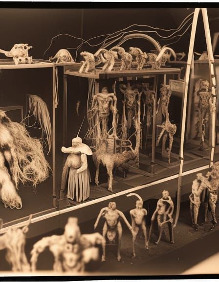 Macabre Factory Machine with Devils and Meat