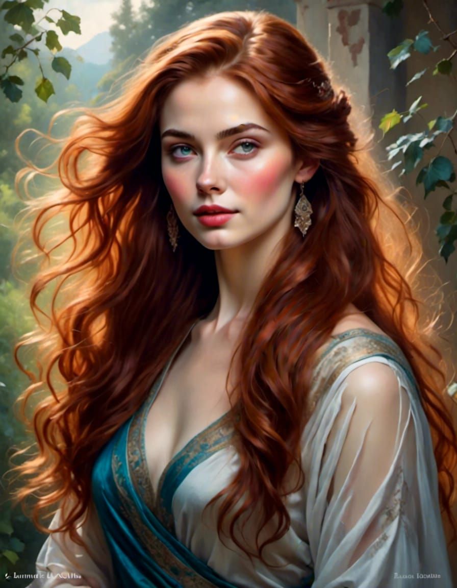 Curvy Auburn-Haired Woman: Mystical Portrait