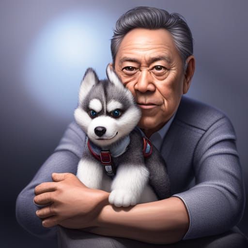 Hyperrealistic Plush Husky Puppy Toy: 3D Digital Art