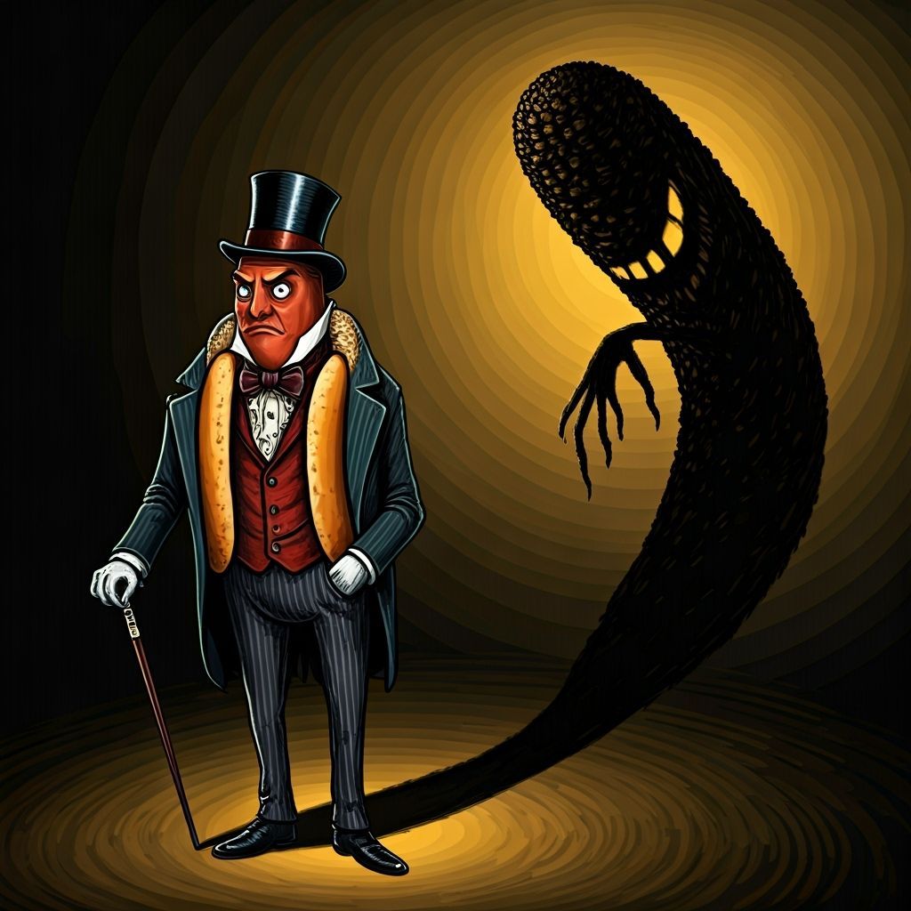 Victorian Hotdog's Ominous Shadow: An Ink Drawing