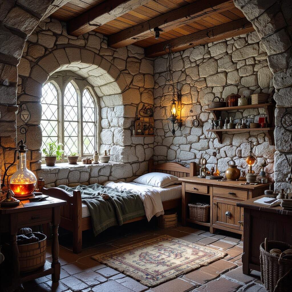 Medieval Dorm Room with Alchemical Lab and Gear